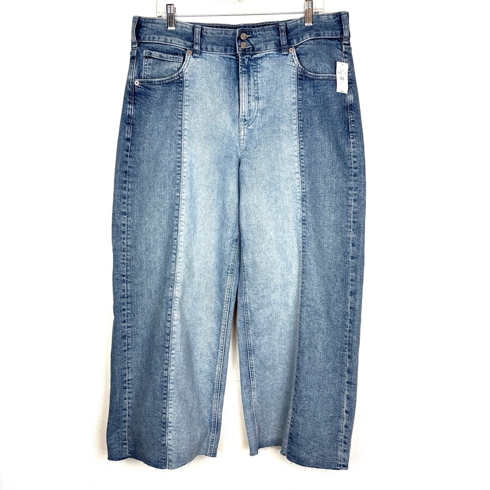 GAP two tone high rise stride wide leg cropped jeans - Picture 2 of 5